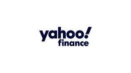 Yahoo finance logo on a black background.