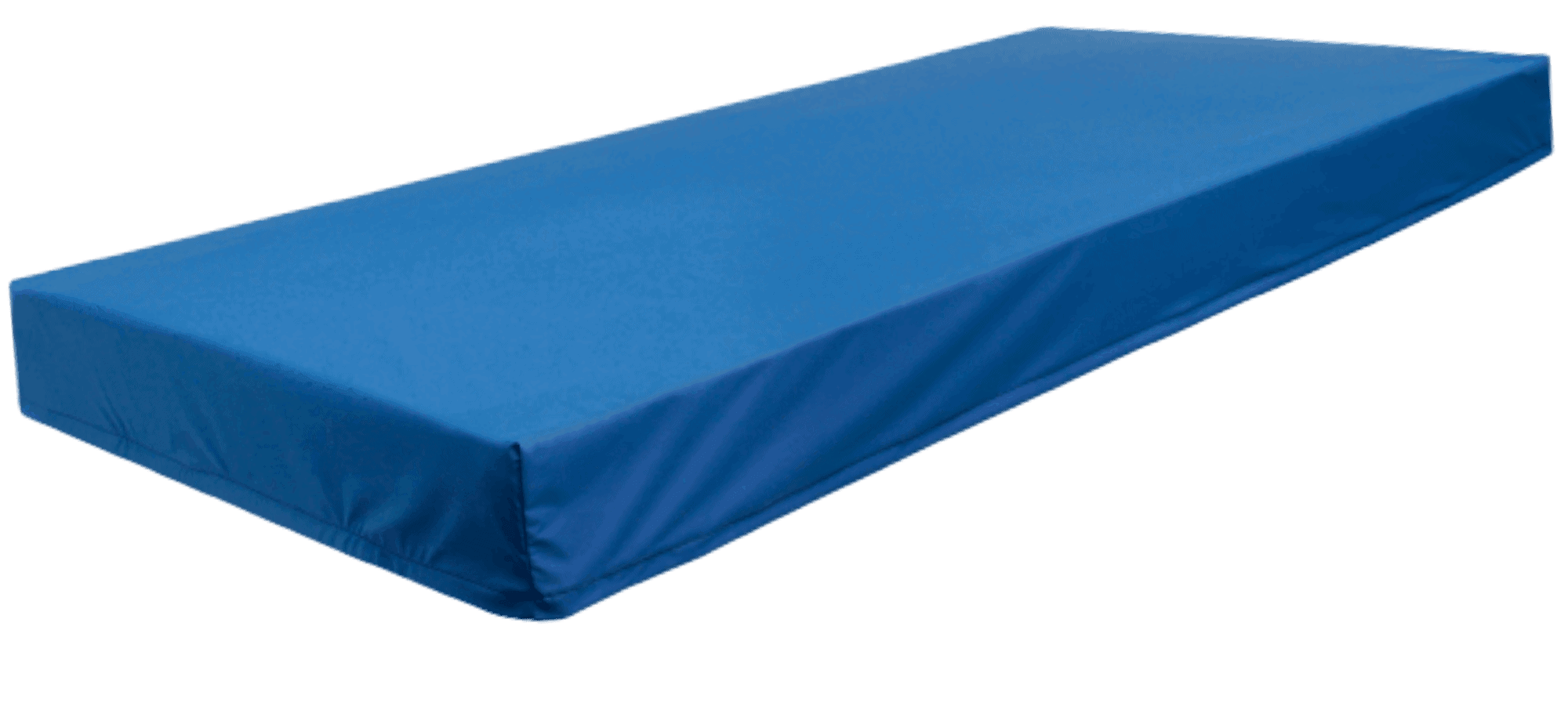 a blue mattress on a white background.