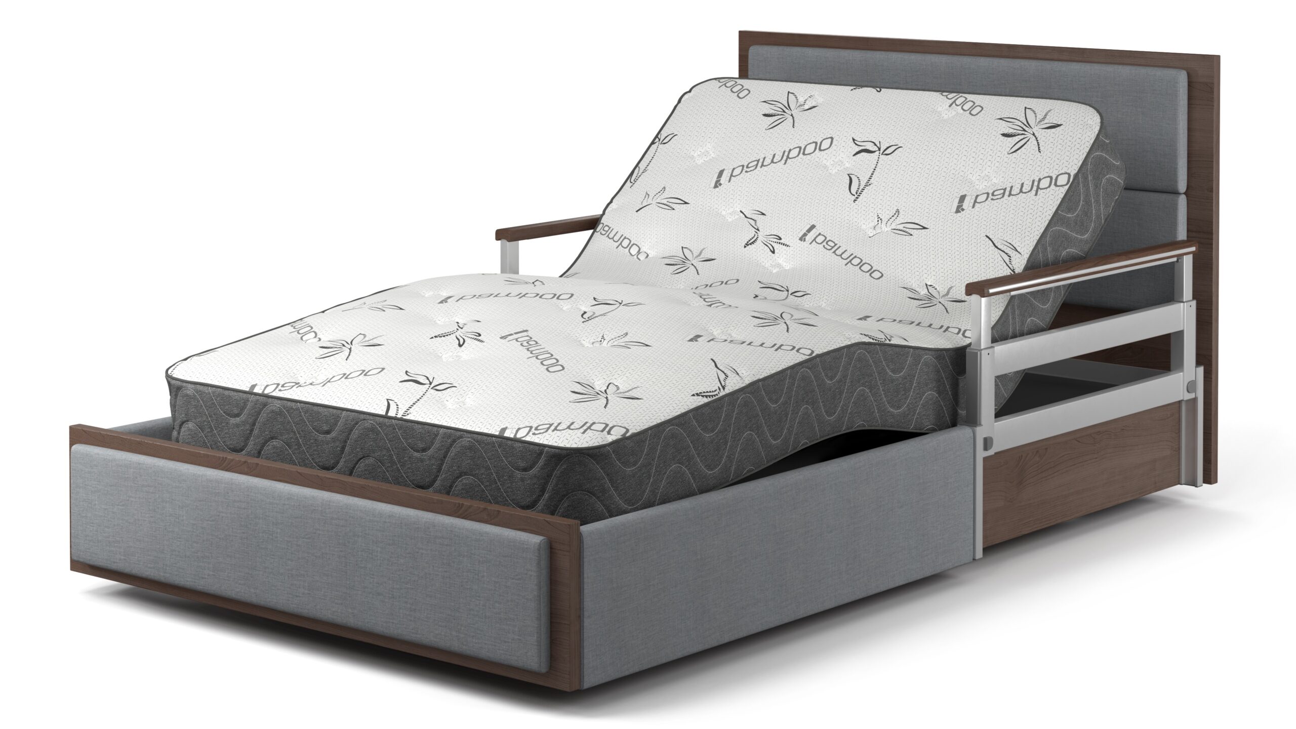 Aura Platinum 48-inch bed with gray fabric headboard, footboard, and side panels