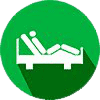 a green circle with a picture of a person laying on a bed.