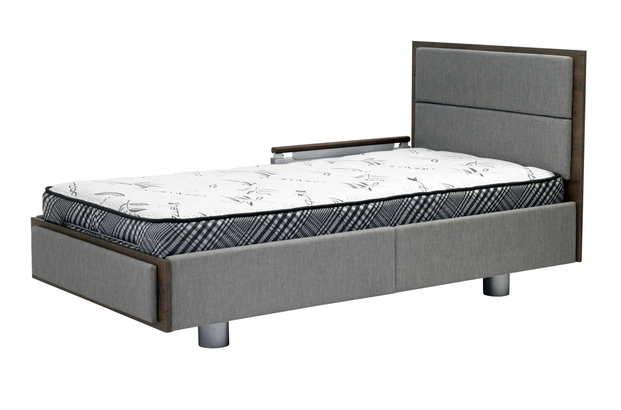 a bed frame with a mattress on top of it.