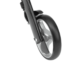 a black wheel with a handlebar on a white background.