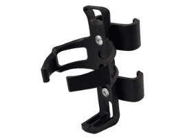 a pair of black plastic clamps on a white background.