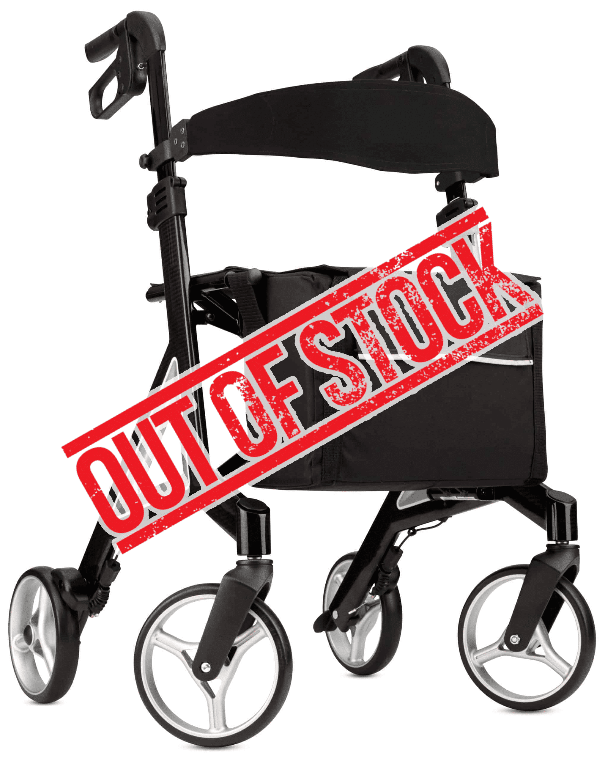 a wheelchair with a red out of stock stamp on it.