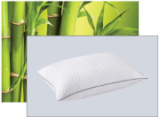 Bamboo stems in the background with an image of a white pillow in the foreground, suggesting a bamboo-infused or eco-friendly pillow product, ideal for a single product Elementor page.