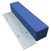 Single Product: Blue gymnastics balance beam pad with its metal base, Elementor #15395.