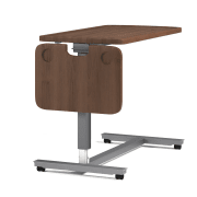 Adjustable overbed table with a tilting wooden top and wheeled base, ideal for #15395.