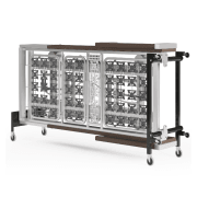 Modular buffet station on wheels with transparent food display compartments, featuring Elementor.