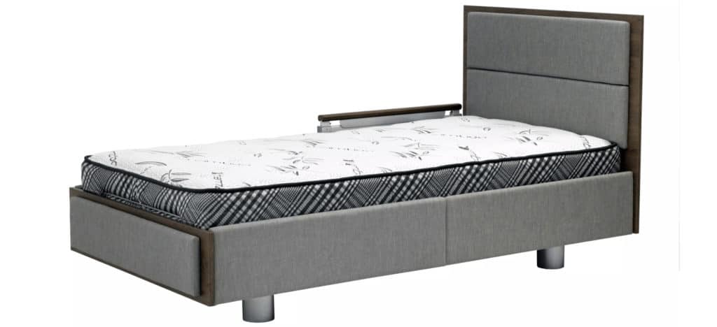 a bed frame with a mattress on top of it.