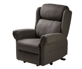 a gray recliner chair with a black base.