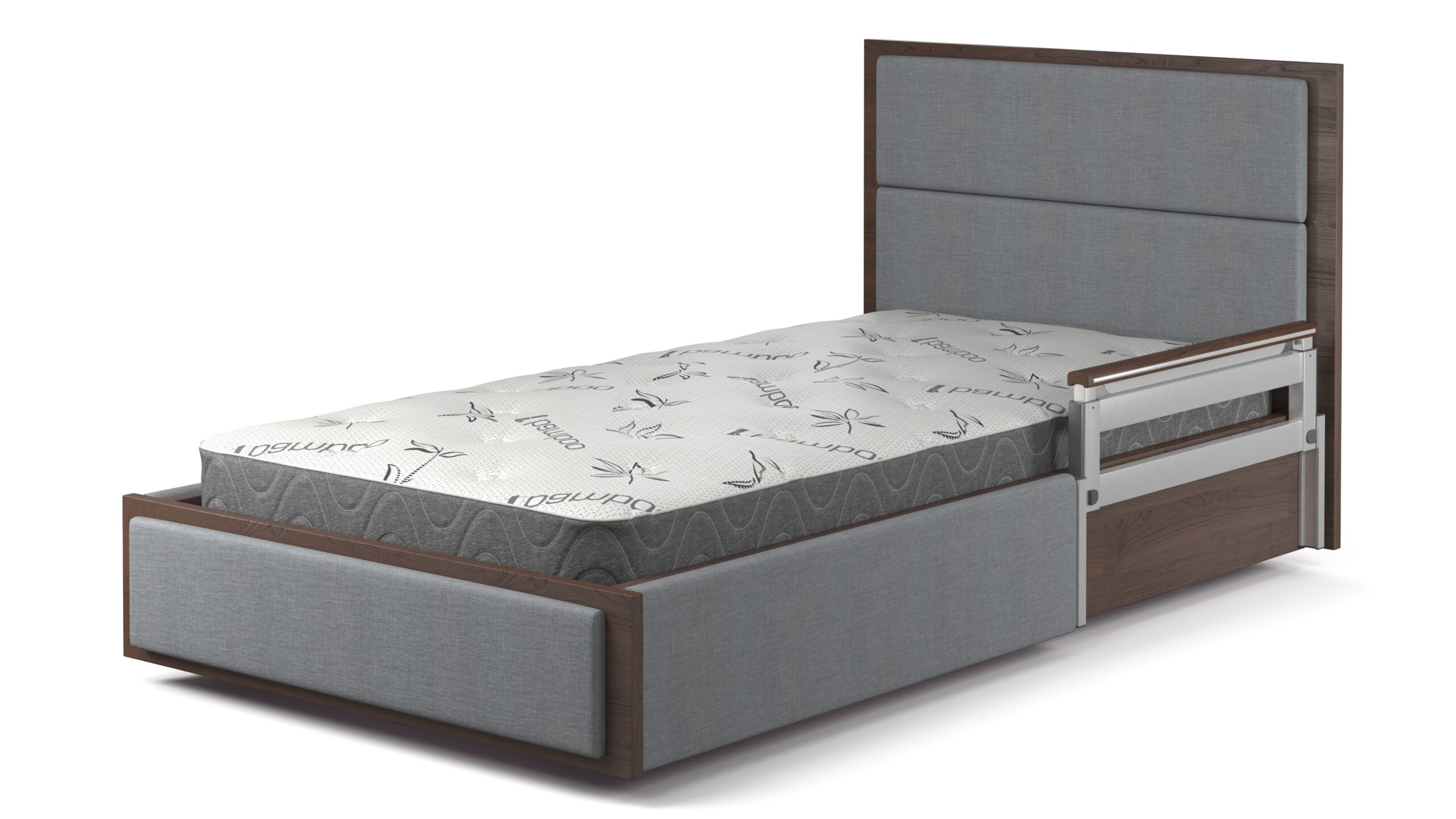 Aura Platinum 39-inch bed with gray fabric headboard, footboard, and side panels