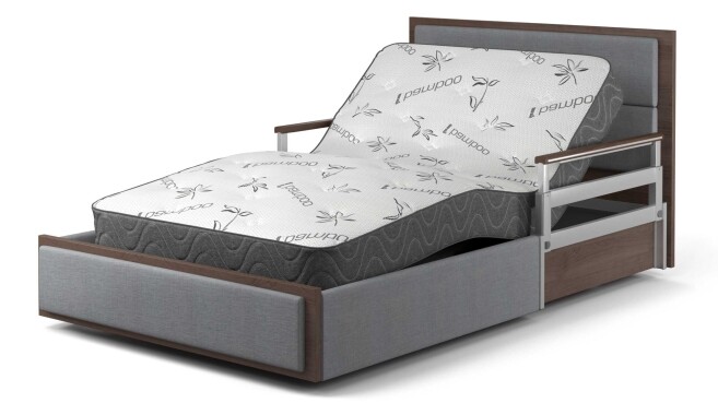 A bed with a mattress on top of it.