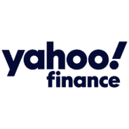 Yahoo finance logo on a black background.