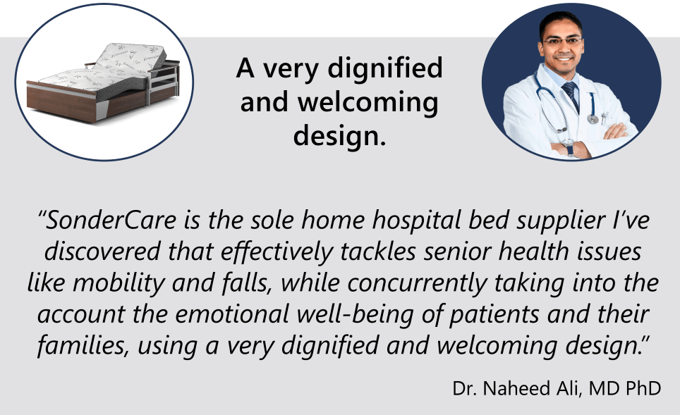 Doctor endorsing the SonderCare hospital bed design for its effectiveness and emotional support for patients and families.