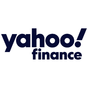 Yahoo finance logo on a black background.